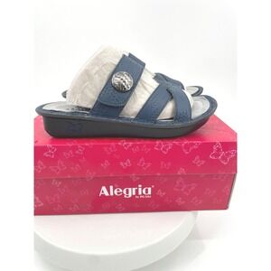 Alegria Victoriah Sandals Womens 35 5-5.5 Navy Leather Slide Comfort Classic New